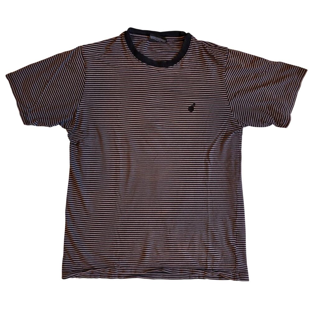 The Hundreds Striped Embroidered‎ Adam Bomb T-Shirt Medium Black Grey Skater